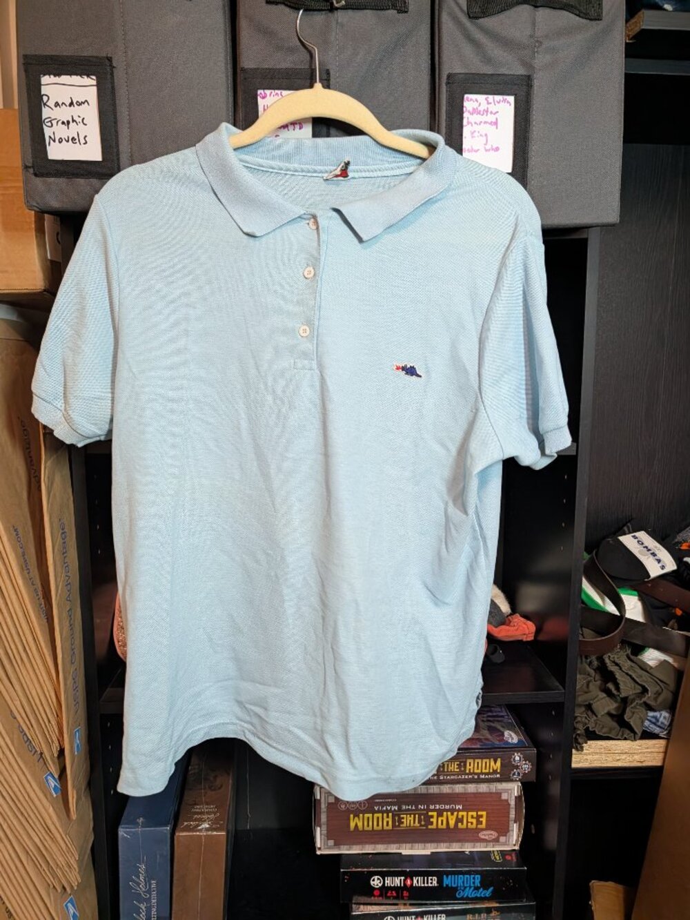 Vintage Sears Light Blue Dinosaur Logo Polo Shirt Size XL